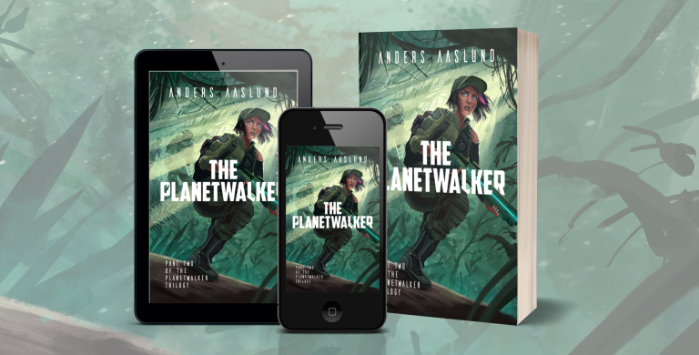 Image of three formats for The Planetwalker: e-book on phone, e-book on tablet, and paperback.